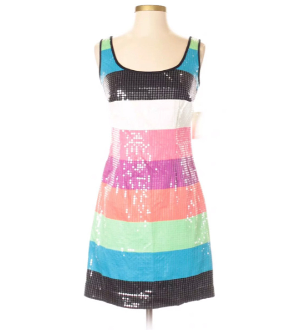 Lilly Pulitzer Sequin Rainbow Stripe Mod Color-Block A-line Mini Dress 0 XS
